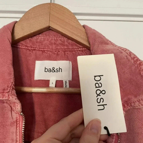 ba&sh Dova Denim Coverall Jumpsuit in Rose Pink Size Large - Picture 3 of 8